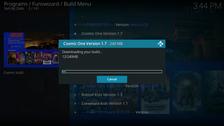 Wait a minute or two for the Cosmic One build to download.