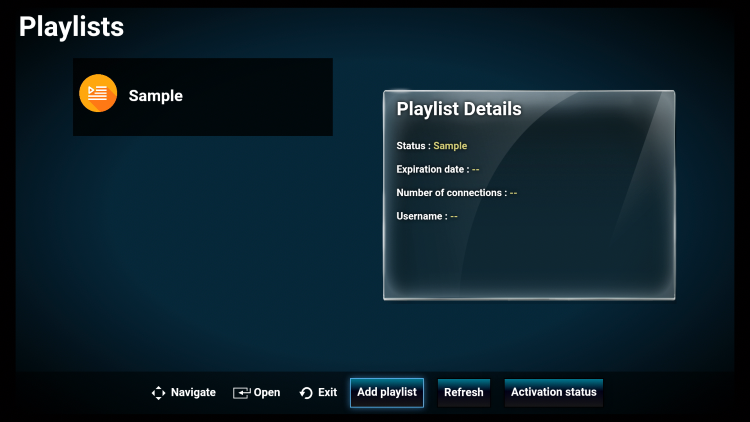 To add a playlist from the home screen, click Add playlist on the bottom menu.