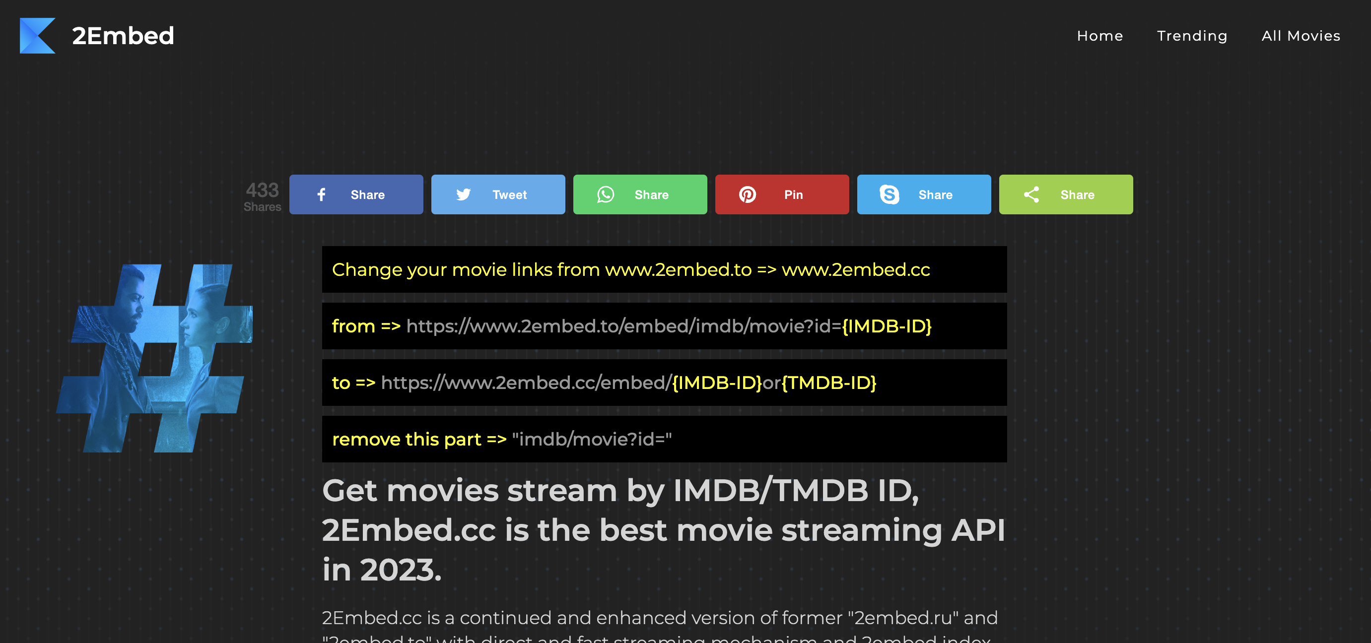 2Embed has supplied a plethora of streaming platforms with illicit copies of movies and TV shows, making it a significant player in the piracy realm.