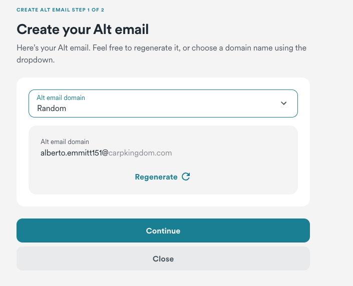 Next, create your alternative ID email. Click Continue when finished.