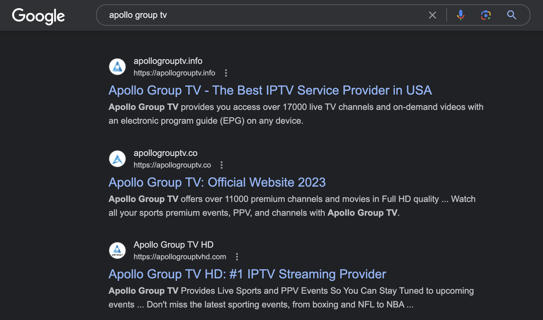 If you do a simple Google search for the term “Apollo Group TV," you will likely find the following results: