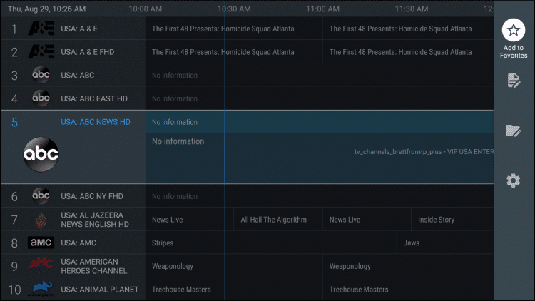 if you would like to add several channels, simply press the Menu button from the TV Guide. Then click Add to Favorites.