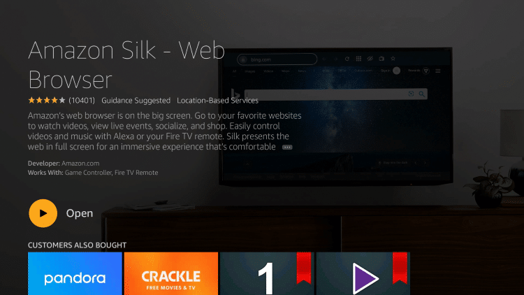 Wait a few seconds for the Silk Browser to install.
