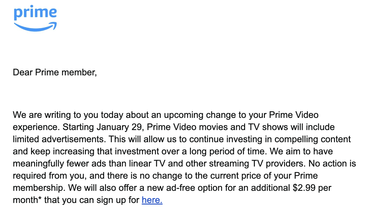 Amazon Prime Video Email