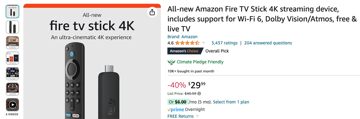 2nd Gen Amazon Firestick 4K on Amazon's website