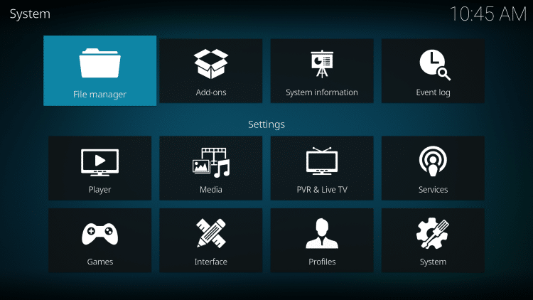 Next, click the back button on your remote and select File Manager.