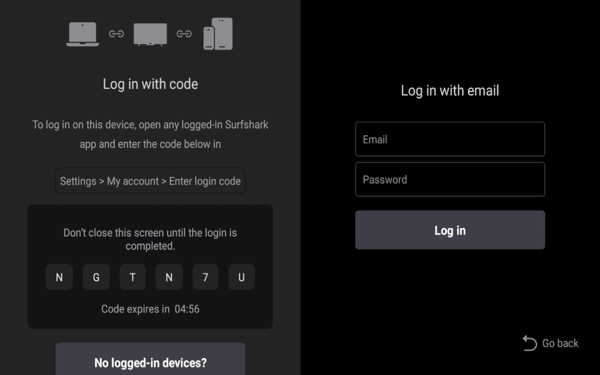 Enter your Surfshark account login credentials and click Log in.