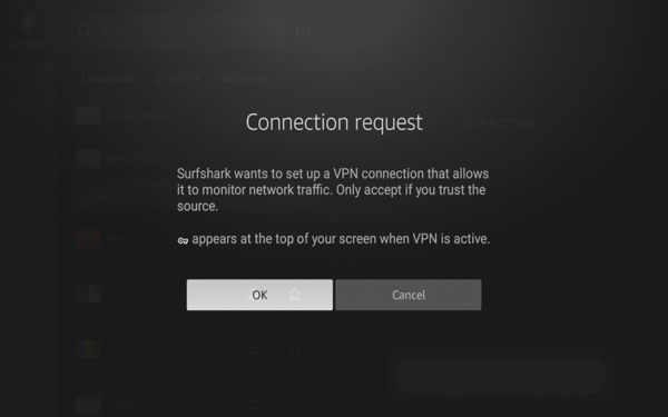 Click OK when this Connection request message appears.