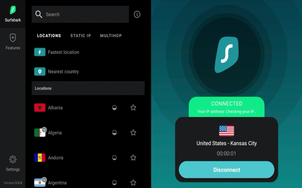 You are now connected to Surfshark VPN and your identity is protected online.