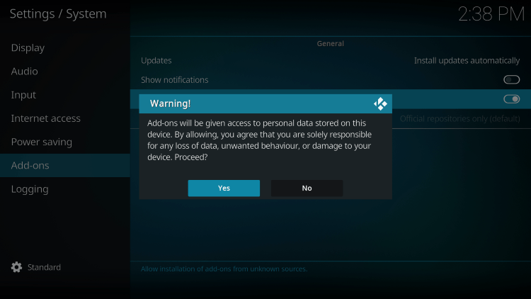 Read the warning message and click Yes.